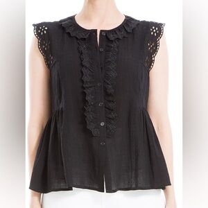Max studio black lace ruffled cotton sleeveless blouse